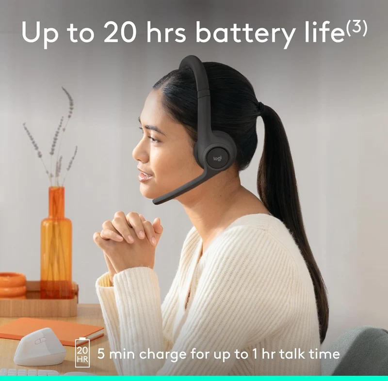 Logitech Zone 301 Wireless Bluetooth Headset with Noise-Canceling Microphone, Compatible with Windows, Mac, Chrome, Linux, iOS, iPadOS, Android – Graphite