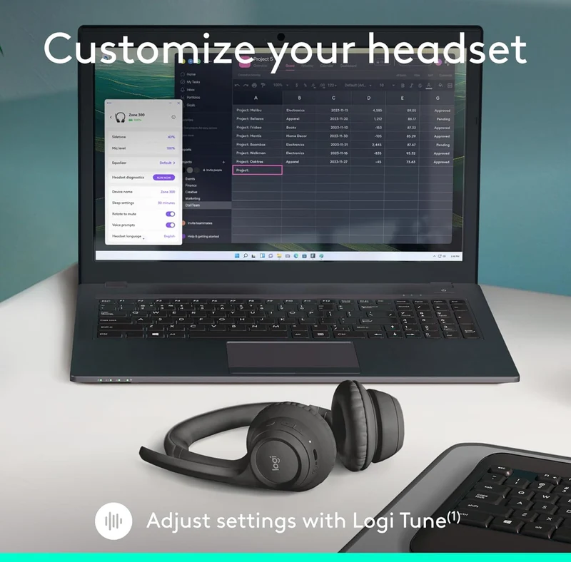 Logitech Zone 301 Wireless Bluetooth Headset with Noise-Canceling Microphone, Compatible with Windows, Mac, Chrome, Linux, iOS, iPadOS, Android – Graphite
