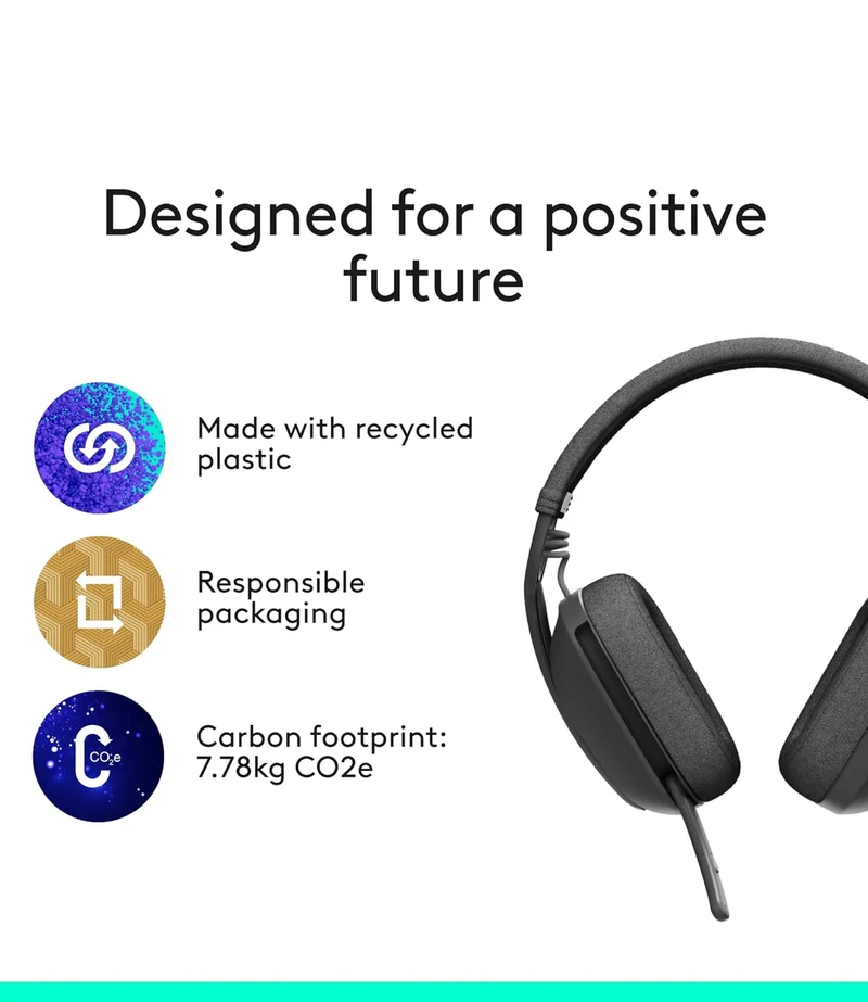 Logitech Zone Vibe 100 Lightweight Wireless Over Ear Headphones with Noise Canceling Microphone, Advanced Multipoint Bluetooth Headset, Works with Teams, Google Meet, Zoom, Mac/PC - Graphite