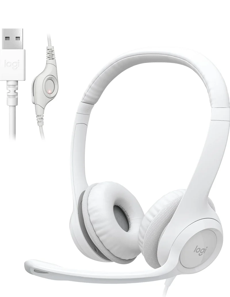 Logitech H390 Gaming Headphones, Wired Headphones with Mic, USB Headset with Microphone for PC, Noise Cancelling Microphone for Video Meetings, Music, Gaming - Off White