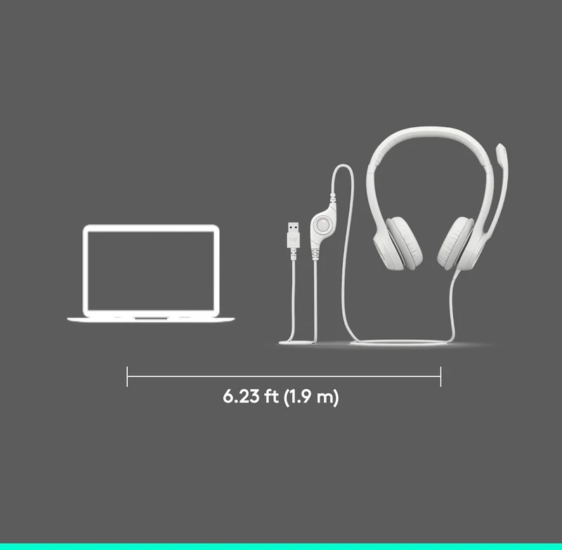 Logitech H390 Gaming Headphones, Wired Headphones with Mic, USB Headset with Microphone for PC, Noise Cancelling Microphone for Video Meetings, Music, Gaming - Off White