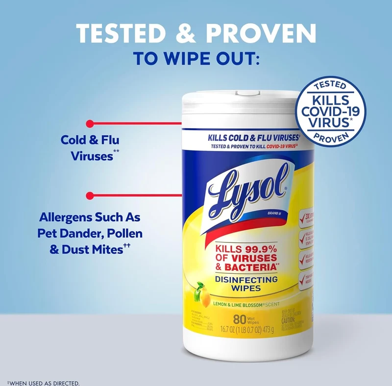 Lysol Disinfectant Wipes, Multi-Surface Antibacterial Cleaning Wipes, For Disinfecting and Cleaning, Lemon and Lime Blossom, Pack of 4 (Packaging may vary)