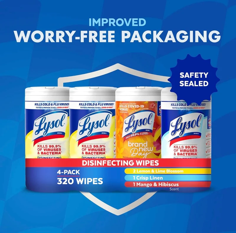 Lysol Disinfecting Wipes Bundle, Home Apartment Dorm Room Essentials and Cleaning Supplies, All Purpose Cleaner, Multi-surface Cleaning Wipes, Multi-Scent Sanitizing Wipes Bundle, 80 Count (4pk)