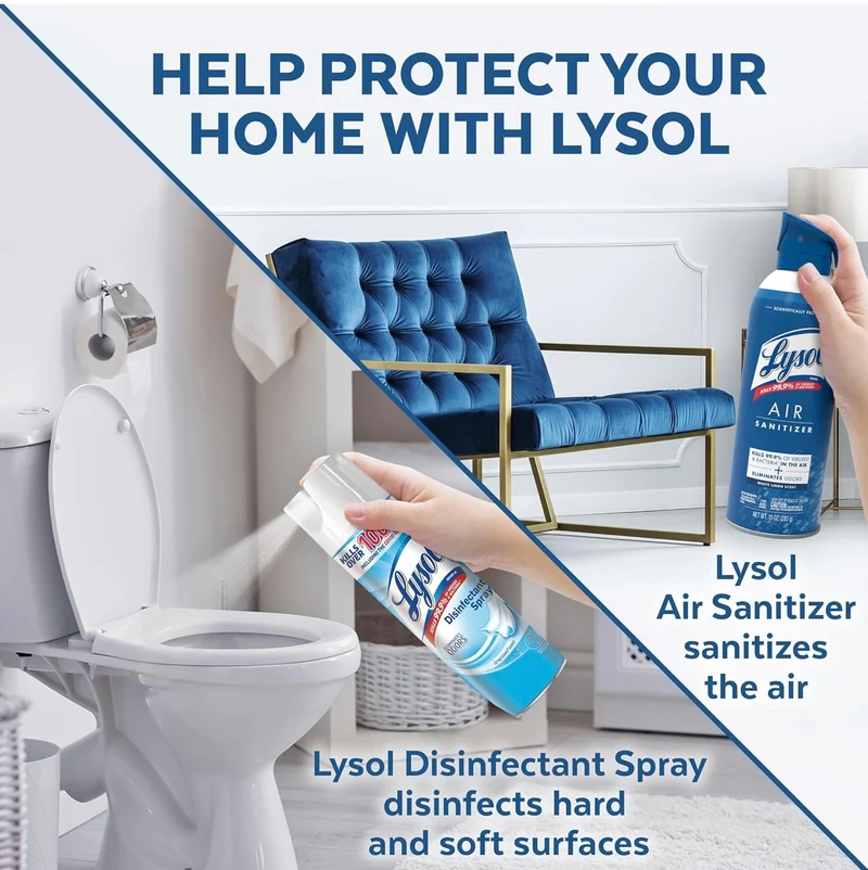 Lysol Bundle containing x2 Lysol Disinfectant Spray for Hard and Soft Surfaces, Crisp Linen, 19 Fl. Oz + Lysol Air Sanitizer Spray, For Air Sanitization and Odor Elimination, White Linen, 10 Fl. Oz