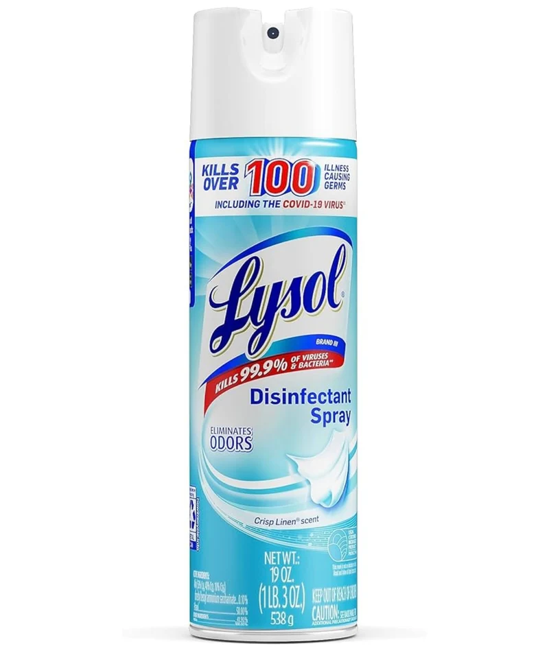 Lysol Disinfectant Spray, Household Essential Cleaning Supplies, Multi-Purpose Room Spray, Antibacterial Sanitizer Spray, Upholstery Deodorizer, Home and Bathroom, Crisp Linen,19 Fl Oz