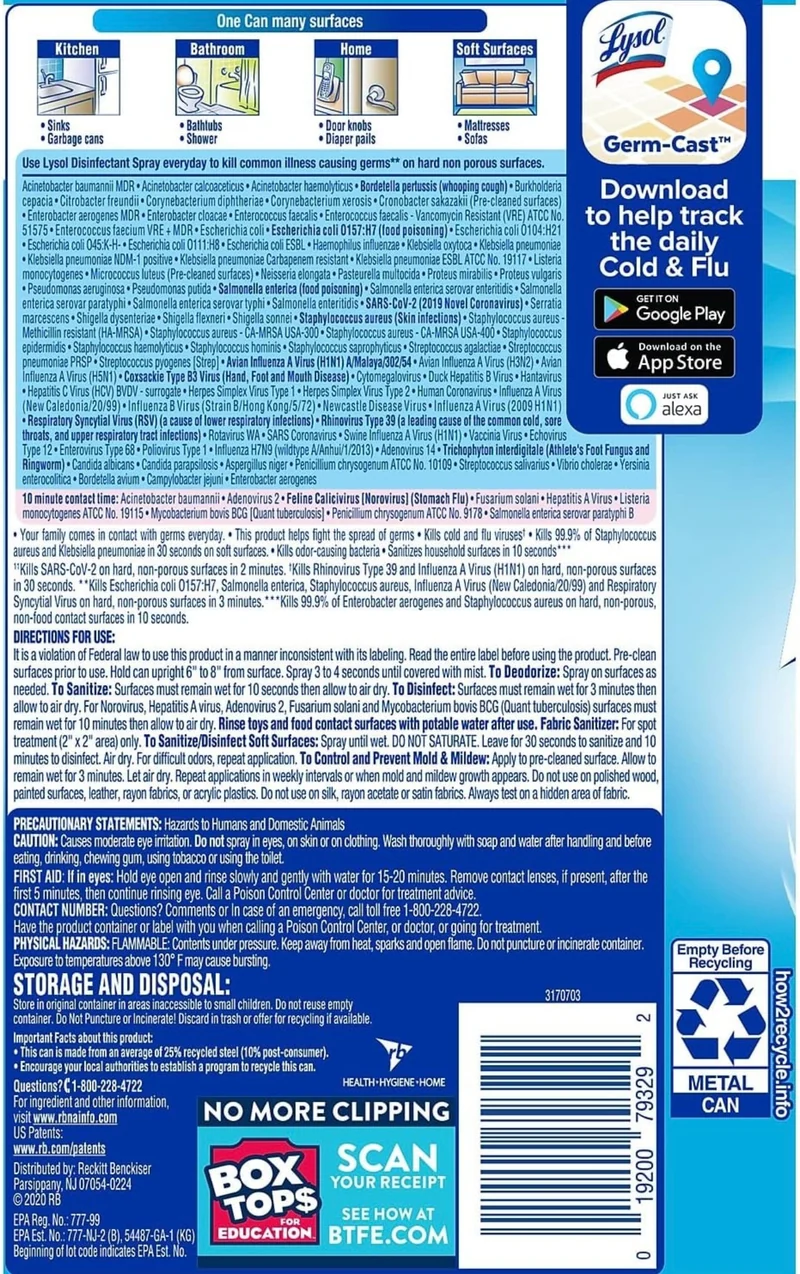 Lysol Disinfectant Spray, Household Essential Cleaning Supplies, Multi-Purpose Room Spray, Antibacterial Sanitizer Spray, Upholstery Deodorizer, Home and Bathroom, Crisp Linen,19 Fl Oz