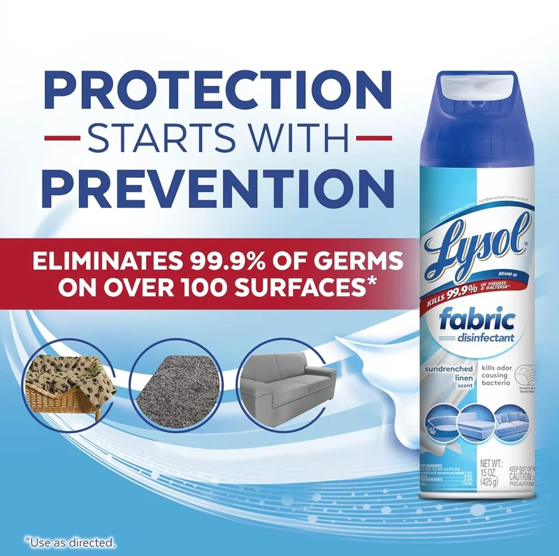 Lysol Fabric Disinfectant Spray, Sanitizing and Antibacterial Spray, For Disinfecting and Deodorizing Soft Furnishings, Sundrenched Linen 15 FL. Oz