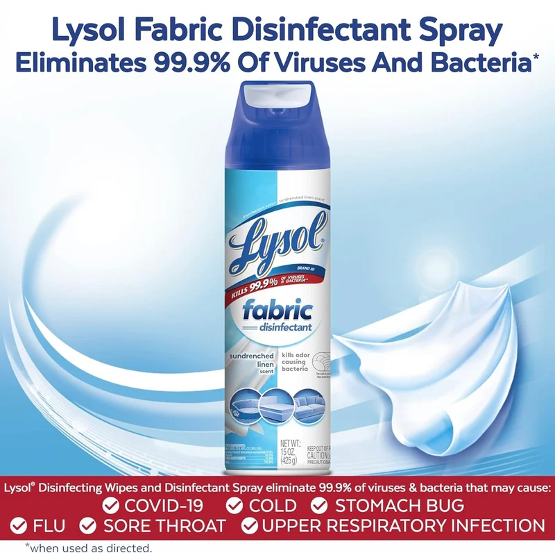 Lysol Fabric Disinfectant Spray, Sanitizing and Antibacterial Spray, For Disinfecting and Deodorizing Soft Furnishings, Sundrenched Linen 15 FL. Oz (Pack of 3)