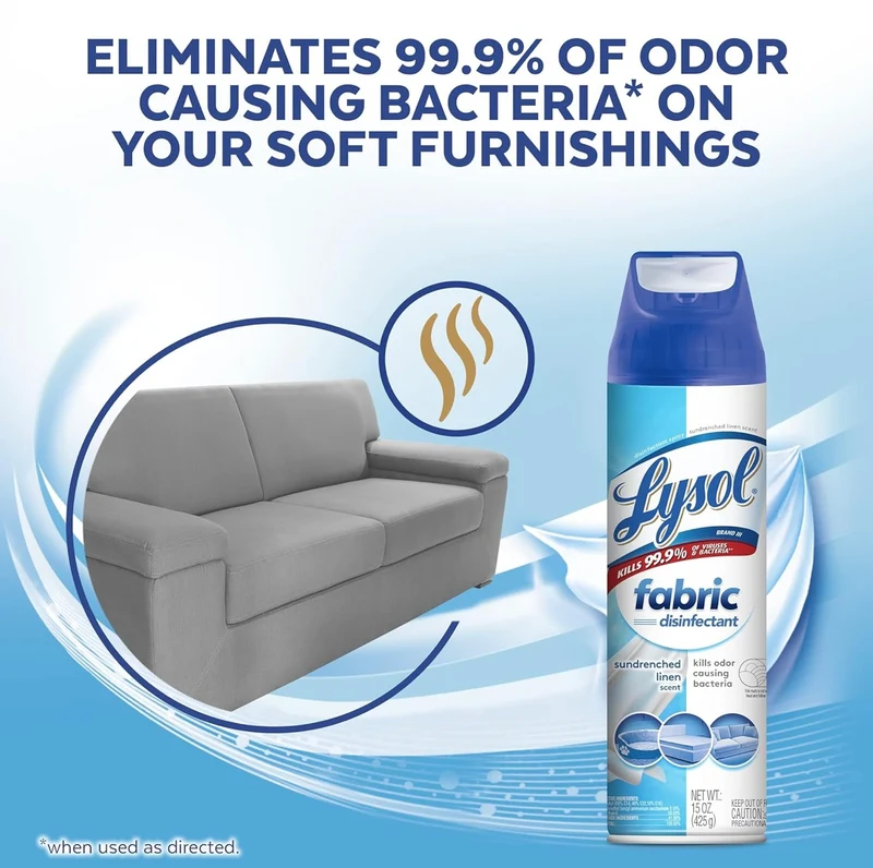 Lysol Fabric Disinfectant Spray, Sanitizing and Antibacterial Spray, For Disinfecting and Deodorizing Soft Furnishings, Sundrenched Linen 15 FL. Oz (Pack of 3)
