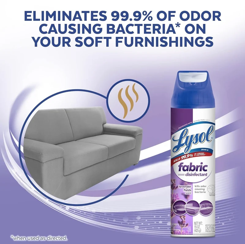 Lysol Fabric Disinfectant Spray, Sanitizing and Antibacterial Spray, For Disinfecting and Deodorizing Soft Furnishings, Lavender Fields 15 Fl. Oz (Pack of 3)