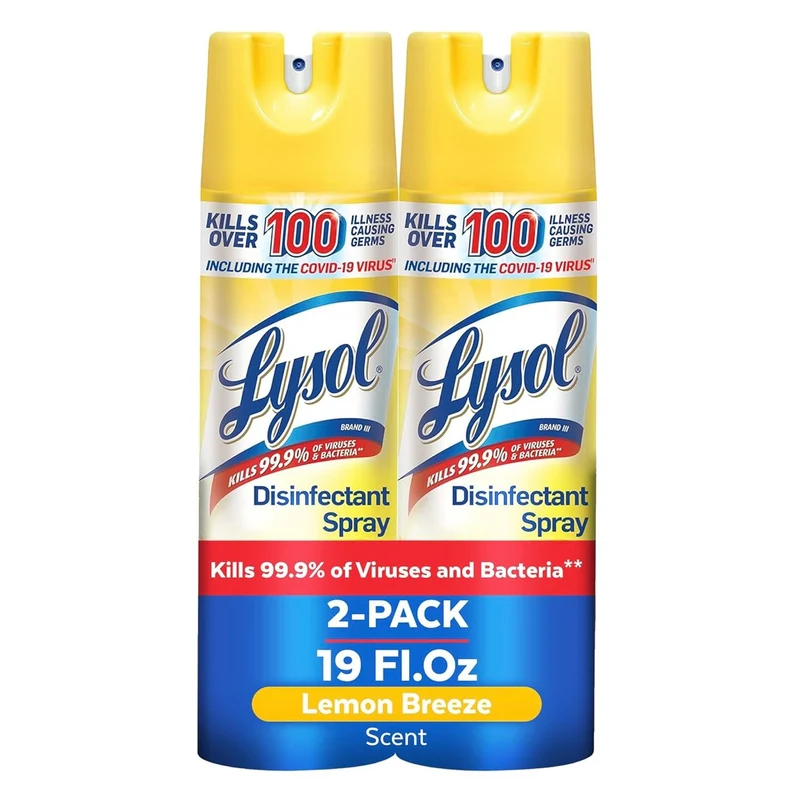 Lysol Disinfectant Spray, Sanitizing and Antibacterial Spray, For Disinfecting and Deodorizing, Lemon Breeze, 19 Fl Oz (Pack of 2), Packaging May Vary