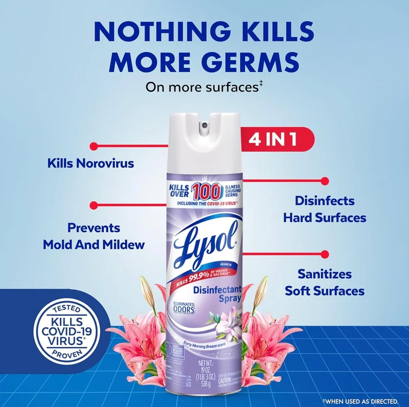 Lysol Disinfectant Spray, Sanitizing And Antibacterial Spray, For Disinfecting And Deodorizing, Early Morning Breeze, 19 Fl Oz (Pack Of 2), Packaging May Vary