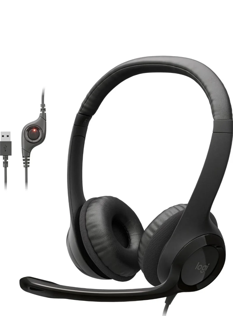 Logitech H390 Wired Headset for PC/Laptop, Stereo Headphones with Noise Cancelling Microphone, USB-A, In-Line Controls, Works with Chromebook