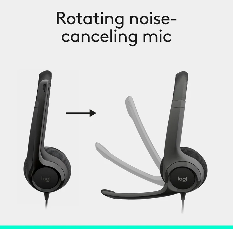Logitech H390 Wired Headset for PC/Laptop, Stereo Headphones with Noise Cancelling Microphone, USB-A, In-Line Controls, Works with Chromebook