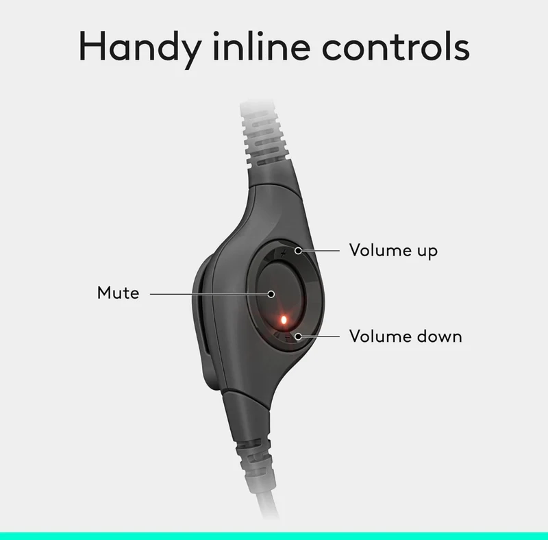 Logitech H390 Wired Headset for PC/Laptop, Stereo Headphones with Noise Cancelling Microphone, USB-A, In-Line Controls, Works with Chromebook