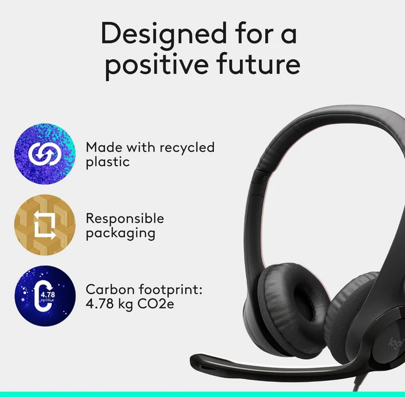 Logitech H390 Wired Headset for PC/Laptop, Stereo Headphones with Noise Cancelling Microphone, USB-A, In-Line Controls, Works with Chromebook
