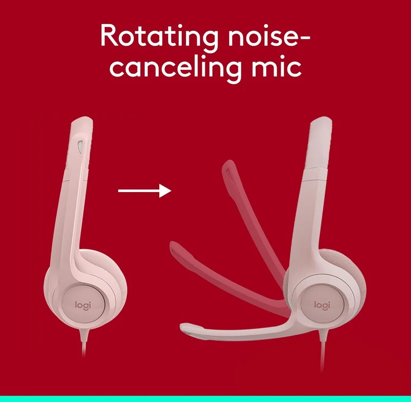 Logitech H390 Gaming Headphones, Wired Headphones with Mic, USB Headset with Microphone for PC, Noise Cancelling Microphone for Video Meetings, Music, Gaming - Rose