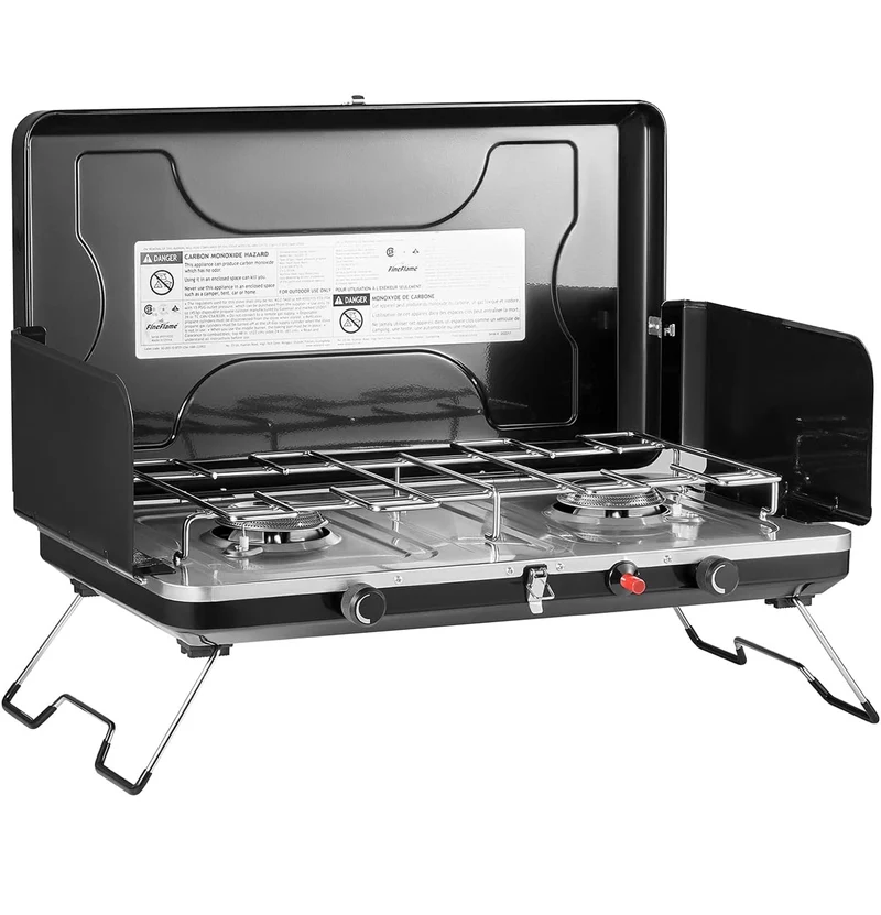 Portable Camping Stove 2 Burners with Regulator Integrated Igniter & Stainless Steel Drip Tray
