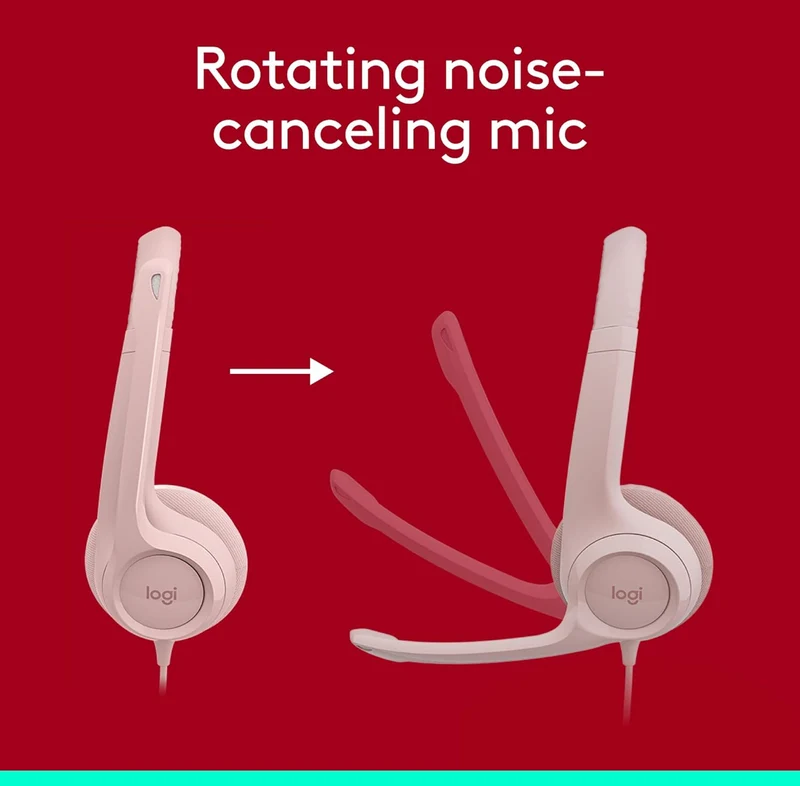 Logitech H390 Gaming Headphones, Wired Headphones with Mic, USB Headset with Microphone for PC, Noise Cancelling Microphone for Video Meetings, Music, Gaming - Rose