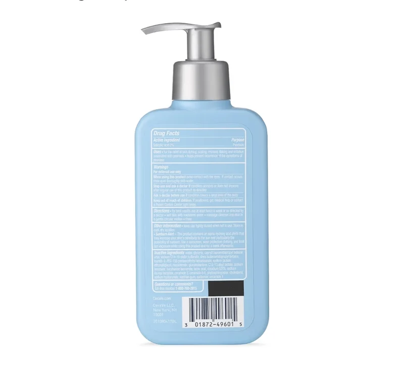 CeraVe Cleanser for Psoriasis Treatment w/ Salicylic Acid for Dry Skin Itch Relief & Latic Acid for Exfoliation, Fragrance Free (8 Oz)