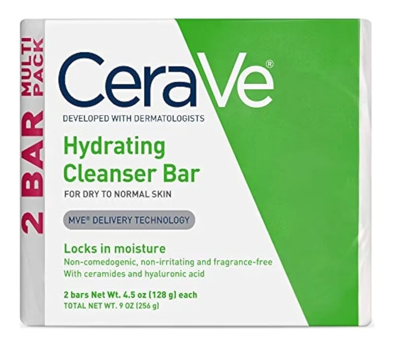 CeraVe Hydrating Cleanser Bar, Soap-Free Body and Facial Cleanser with 5% Cerave Moisturizing Cream, Fragrance-Free (2PK - 4.5 Oz)
