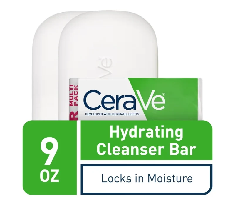 CeraVe Hydrating Cleanser Bar, Soap-Free Body and Facial Cleanser with 5% Cerave Moisturizing Cream, Fragrance-Free (2PK - 4.5 Oz)