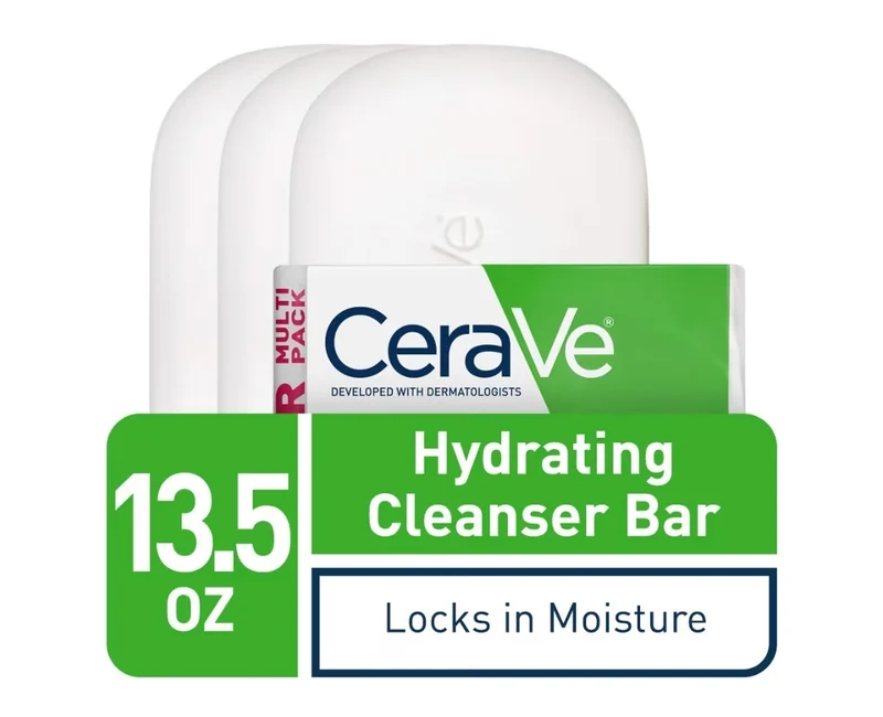 CeraVe Hydrating Cleanser Bar, Soap-Free Body and Facial Cleanser with 5% Moisturizing Cream, Fragrance-Free, 3-Pack, 4.5 Ounce Each