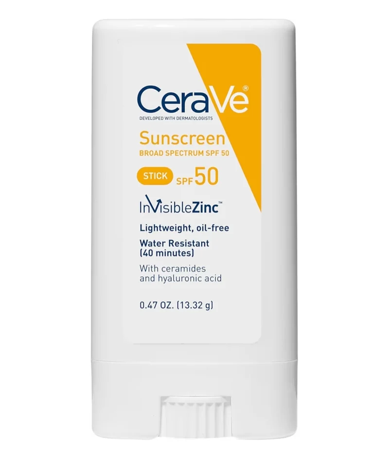 CeraVe Mineral Sunscreen Stick SPF 50, Broad Spectrum Hyaluronic Acid + Ceramides 100% Mineral Face Sunscreen Stick Oil Free