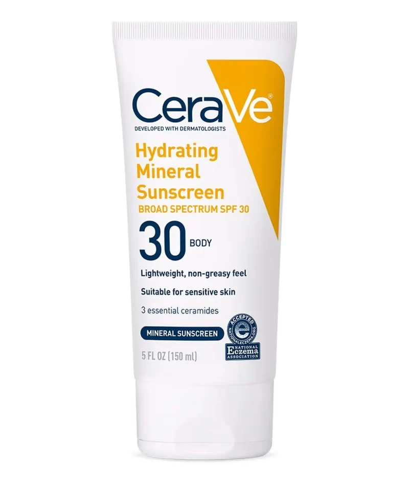CeraVe 100% Mineral Sunscreen SPF 30 w/ Zinc Oxide & Titanium Dioxide, Hyaluronic Acid & Ceramides, Oil Free (5 oz)