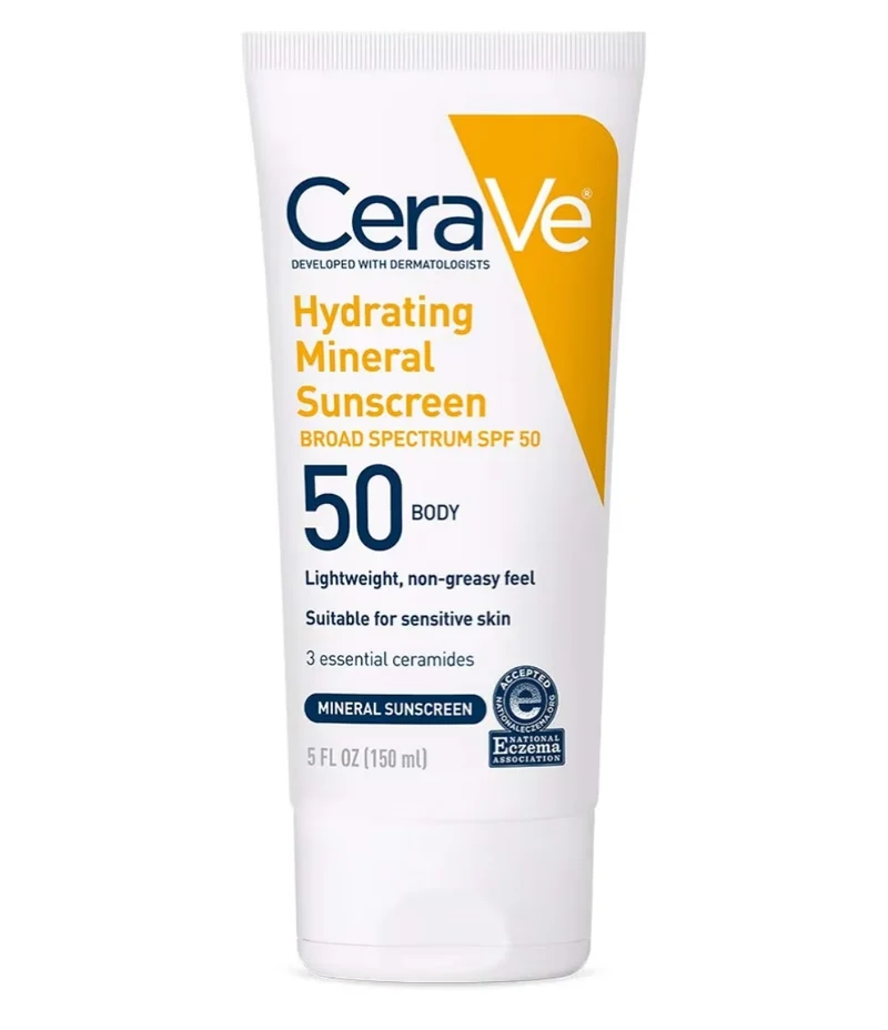 CeraVe 100% Mineral Sunscreen SPF 50 w/ Zinc Oxide & Titanium Dioxide, Hyaluronic Acid & Ceramides, Oil Free (5 oz)