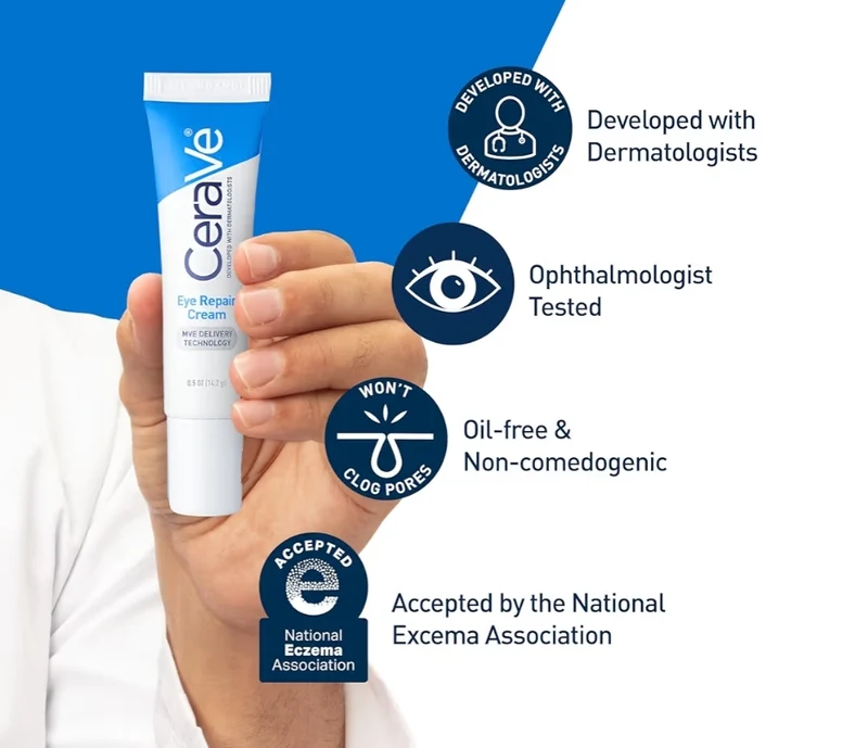CeraVe Eye Repair Cream, Under Eye Cream Hyaluronic Acid + Niacinamide + Marine Botanical Complex, Oil Free