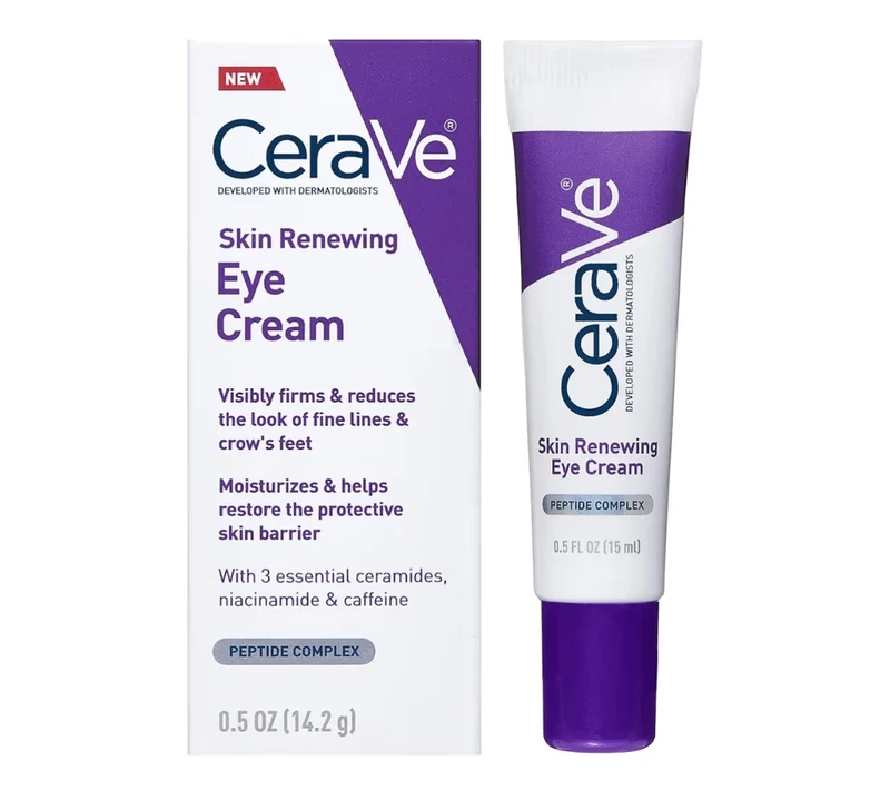 CeraVe Skin Renewing Eye Cream For Wrinkles w/ Peptides + Caffeine + Niacinamide, For Wrinkles & Crows Feet, Paraben Free