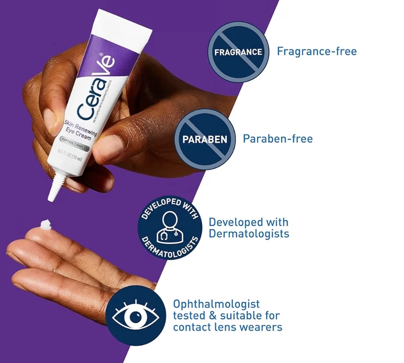 CeraVe Skin Renewing Eye Cream For Wrinkles w/ Peptides + Caffeine + Niacinamide, For Wrinkles & Crows Feet, Paraben Free