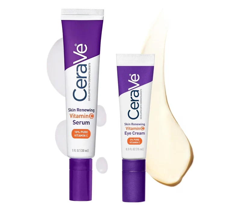 CeraVe Vitamin C Serum & Vitamin C Eye Cream Skin Care Set | Skin Brightening Serum w/ Hyaluronic Acid