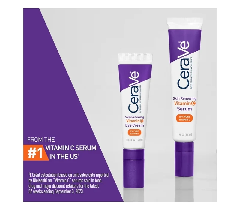 CeraVe Vitamin C Serum & Vitamin C Eye Cream Skin Care Set | Skin Brightening Serum w/ Hyaluronic Acid