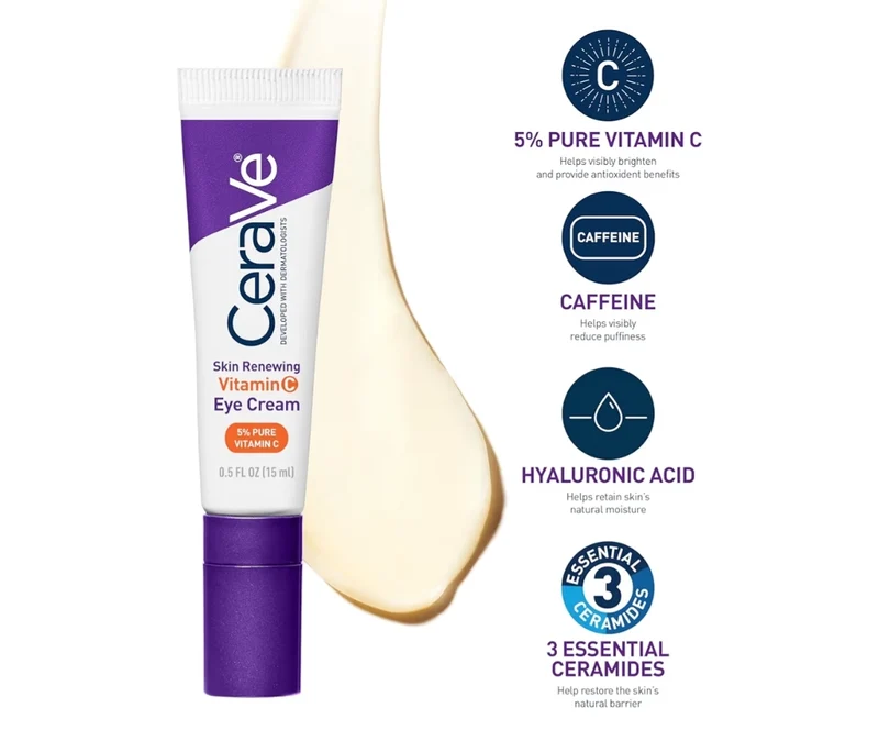 CeraVe Vitamin C Serum & Vitamin C Eye Cream Skin Care Set | Skin Brightening Serum w/ Hyaluronic Acid