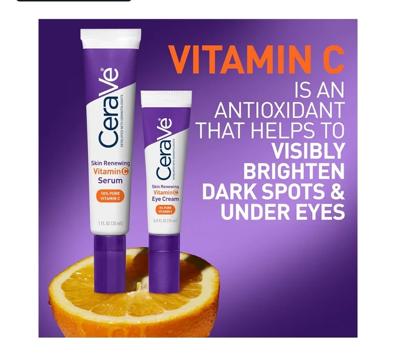 CeraVe Vitamin C Serum & Vitamin C Eye Cream Skin Care Set | Skin Brightening Serum w/ Hyaluronic Acid