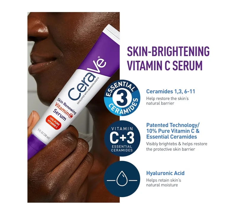 CeraVe Vitamin C Serum and Night Cream Skin Care Set, Brightening Serum + Hyaluronic Acid, Travel Essentials + 1.7oz Moisturizer