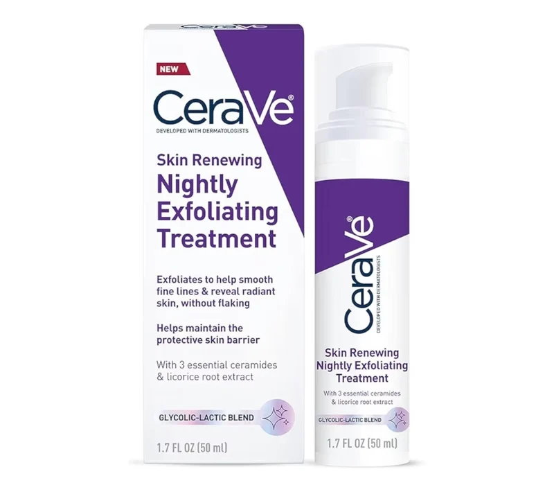 CeraVe Skin Renewing Nightly Exfoliating Treatment, Anti Aging Serum w/ 5% Glycolic Acid & Lactic Acid Exfoliating Gel (1.7 Oz)