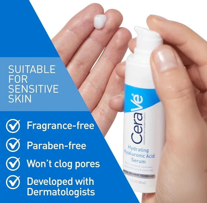 Cerave Hyaluronic Acid Serum w/ Vitamin B5 and Ceramides, Hydrating Face Serum for Dry Skin, Fragrance Free (1 Oz)
