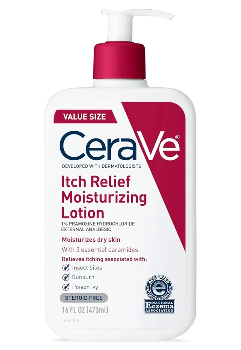 CeraVe Anti Itch Moisturizing Lotion with Pramoxine Hydrochloride, Relieves Itch,Minor Skin Irritations, Sunburn Relief, Bug Bites (16 Oz)