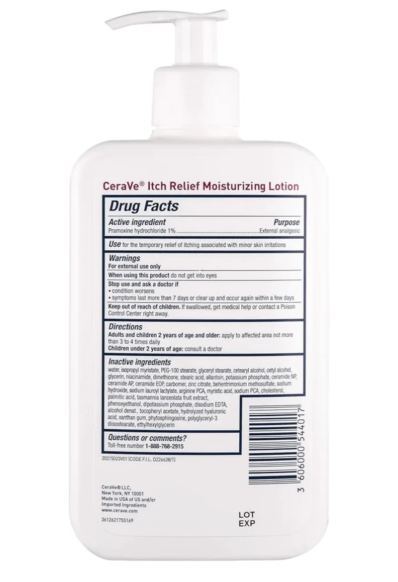 CeraVe Anti Itch Moisturizing Lotion with Pramoxine Hydrochloride, Relieves Itch,Minor Skin Irritations, Sunburn Relief, Bug Bites (16 Oz)
