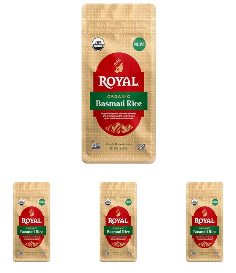 Royal White Basmati Rice - Organic Long Grain Basmati Rice - 2lb (4PK)