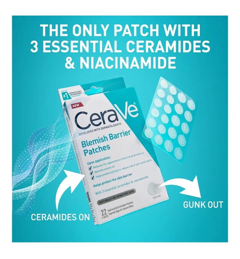 CeraVe Hydrocolloid Blemish Patches, Oil Absorbing Spot Control w/ Ceramides and Niacinamide - All Skin Tones (22ct)