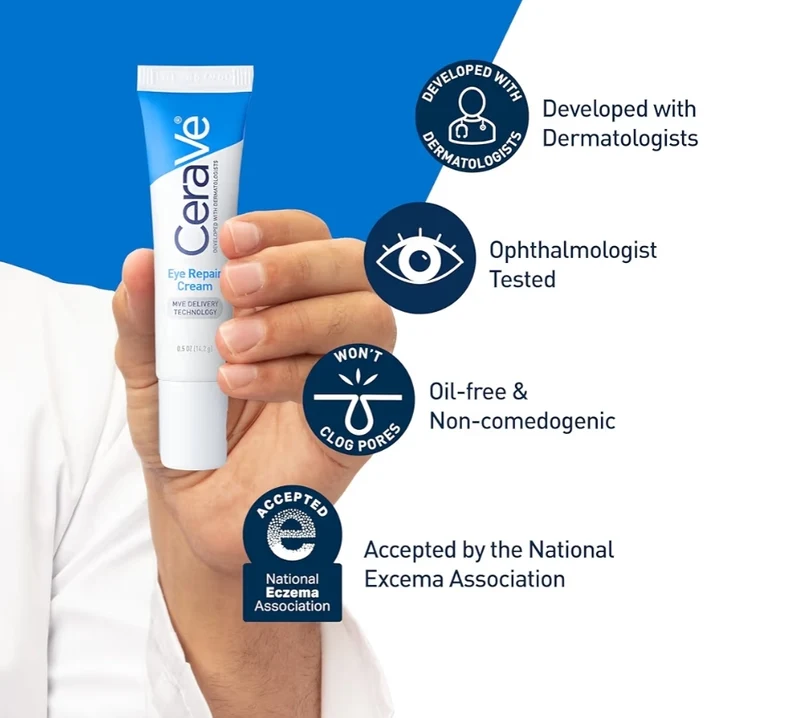 CeraVe Eye Repair Cream, Under Eye Cream For Puffiness And Bags Under Eyes, Hyaluronic Acid + Niacinamide + Marine Botanical Complex
