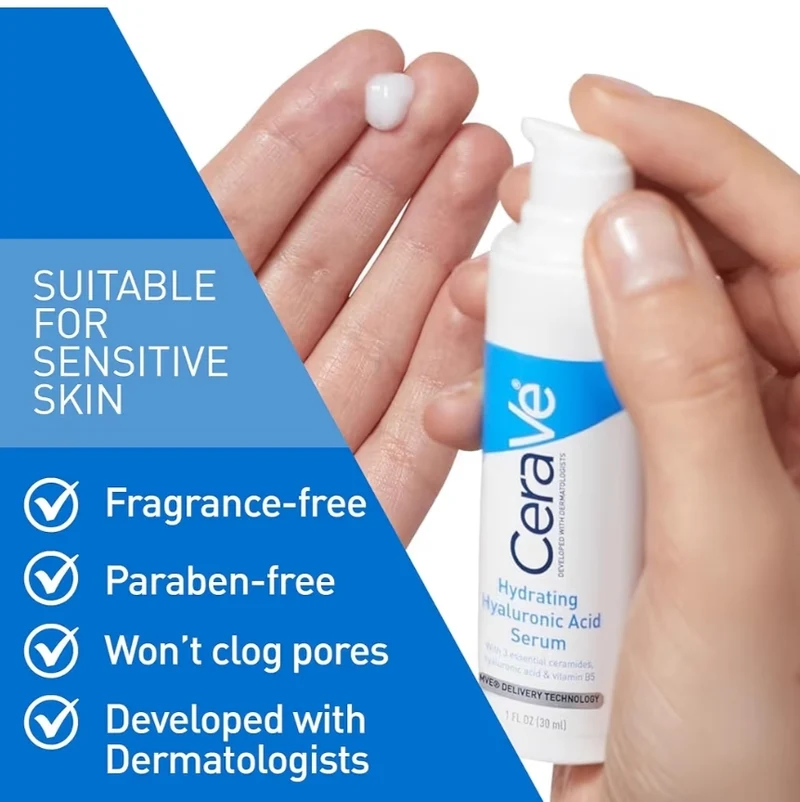 Cerave Hyaluronic Acid Serum for Face with Vitamin B5 and Ceramides, Hydrating Face Serum for Dry Skin, Fragrance Free (1 Oz)