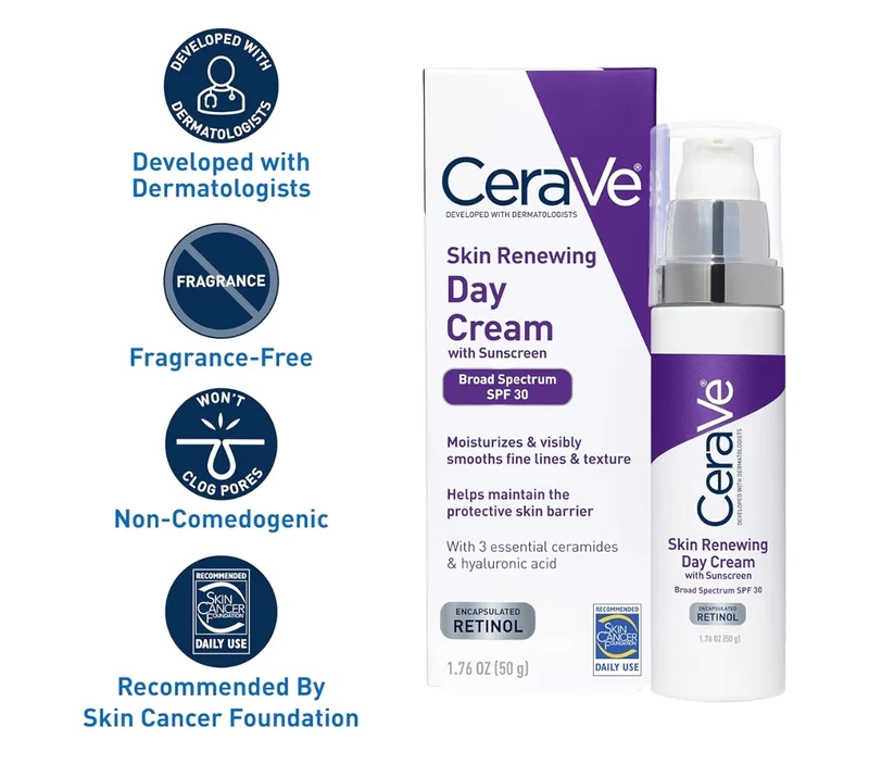 CeraVe Anti-Aging Face Cream SPF 30, Anti-Wrinkle Retinol Cream with Hyaluronic Acid and Ceramides (1.76 oz)