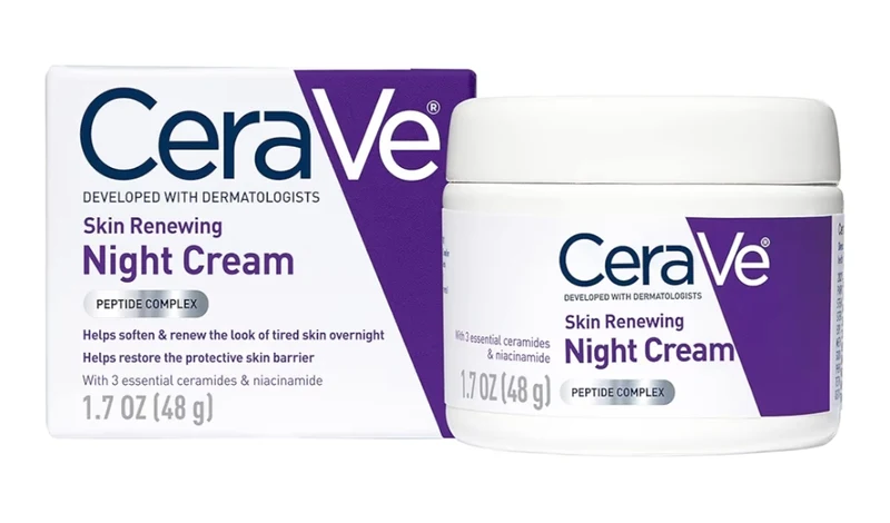 CeraVe Skin Renewing Night Cream, Niacinamide, Peptide Complex, and Hyaluronic Acid Moisturizer 1.7 Oz - Packaging may Vary
