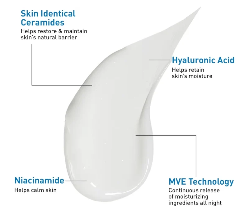 CeraVe PM Facial Moisturizing Lotion, Night Cream with Hyaluronic Acid and Niacinamide, Ultra-Lightweight, Oil-Free Moisturizer (3 oz)