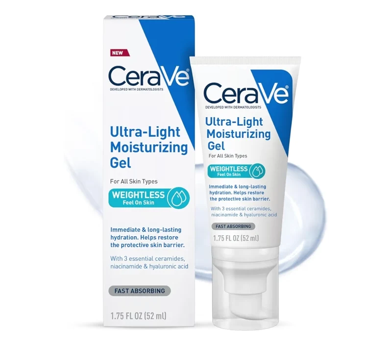 CeraVe Ultra-Light Moisturizing Gel, Hydrating Gel Face Moisturizer w/ Ceramides, Niacinamide, Hyaluronic Acid, Fragrance Free- 1.75 FL oz